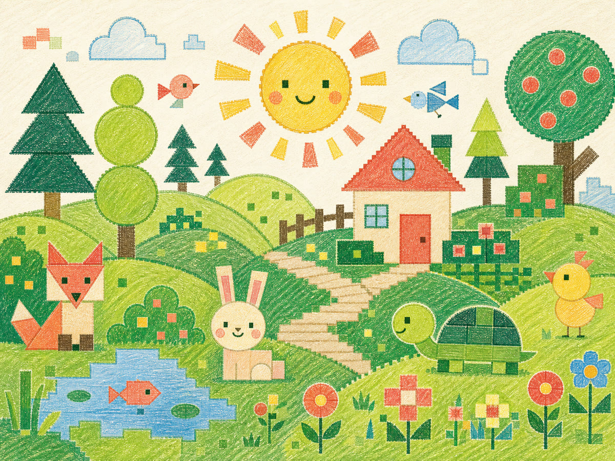 A bright crayon world where a child's drawing becomes a playful little app